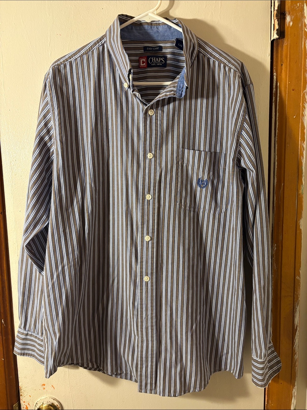 Chaps Brown, Blue and White Striped Button-Up Shirt